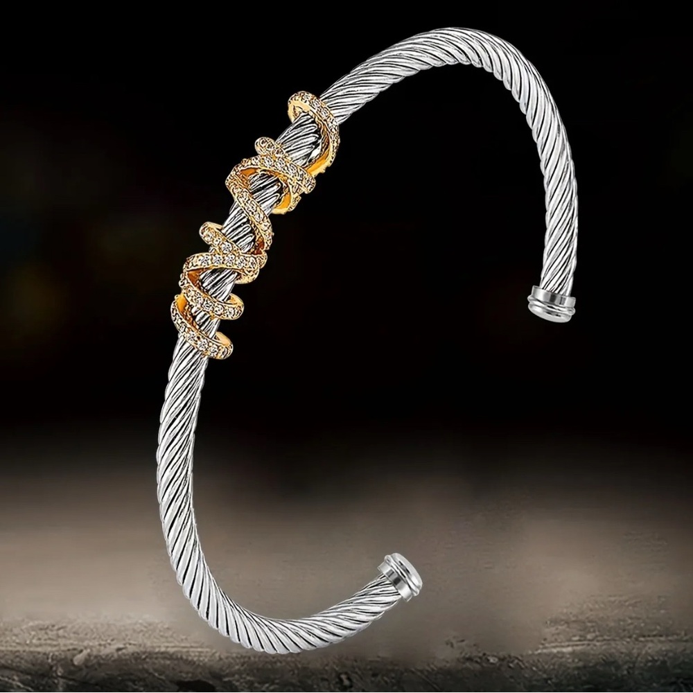 Elegant Two Tone Crystal Cable Bracelet